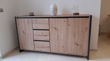 Madia in stile industry 3 ante 3 cassetti, finitura Rovere Nodato e struttura in Antracite