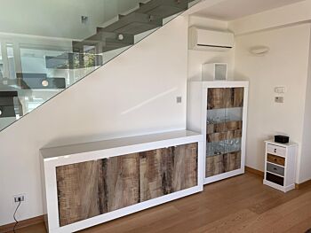 Credenza 4 ante color bianco e pero, moderna
