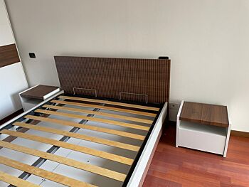 Letto con contenitore matrimoniale, finitura Noce Scuro Serigrafato