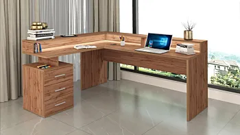 Scrivania angolare con sopralzo, 160x75x60 h cm, Rovere wotan
