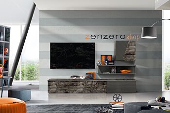Parete attrezzata moderna in rovere crudo e grigio cenere