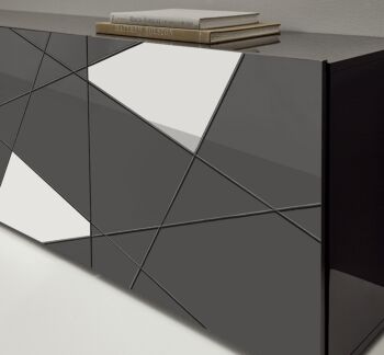 Madia moderna serigrafata con 4 ante e specchi in finitura Grigio lucido