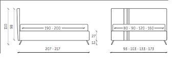 Letto contenitore Hamal in tessuto in finitura grigio cenere, grigio seta ed antracite