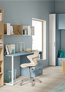Zona studio moderna camerette, finitura Cadaques, Royal oak e Cemento artico
