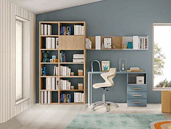 Zona studio moderna camerette, finitura Cadaques, Royal oak e Cemento artico