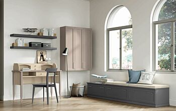 Scrivania con sopralzo, finitura Magnolia e Canapa