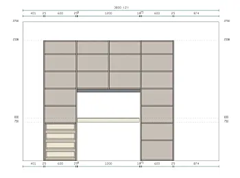 Zona studio ragazzi, finitura Visone, L.250