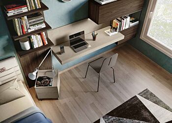 Zona studio camerette, finitura Argilla e Noce moro