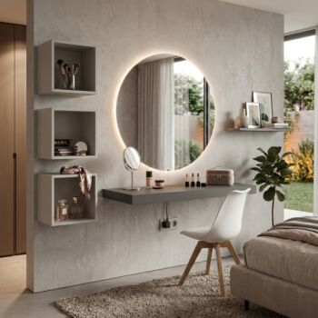 Postazione make up con vani e mensola, Grigio scuro e chiaro