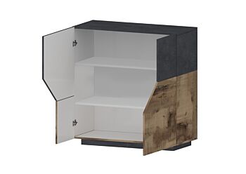 Conveniente Madia geometrica di design alta 2 ante, colore Ardesia e Pero