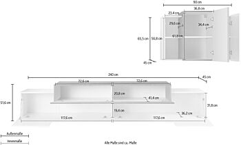 Economico Porta Tv L.240 cm con pensile sospeso in finitura Ardesia e Oak