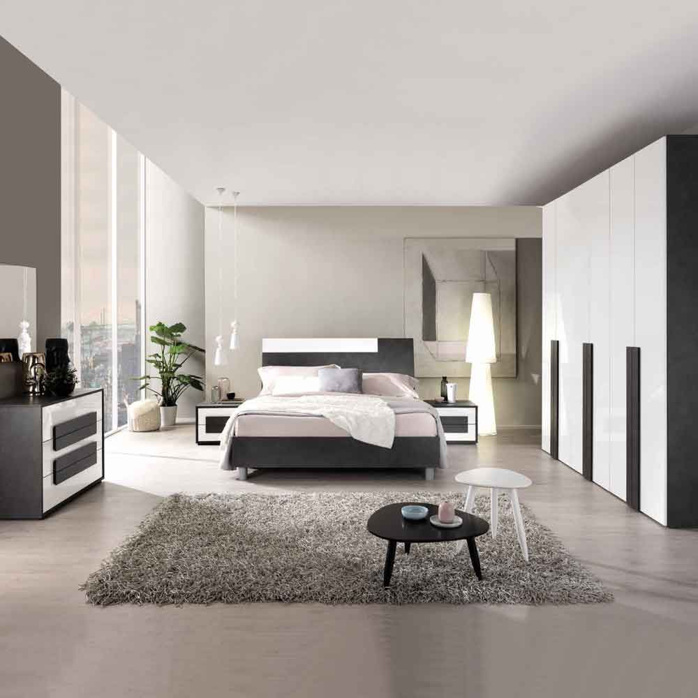 Camera da letto matrimoniale completa bianco lucido SORRENTO design moderno