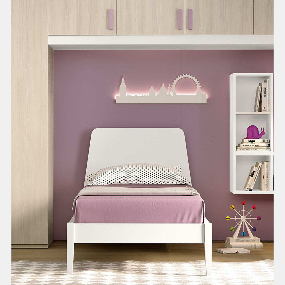 Letto singolo con testata squdrata in finitura Bianco