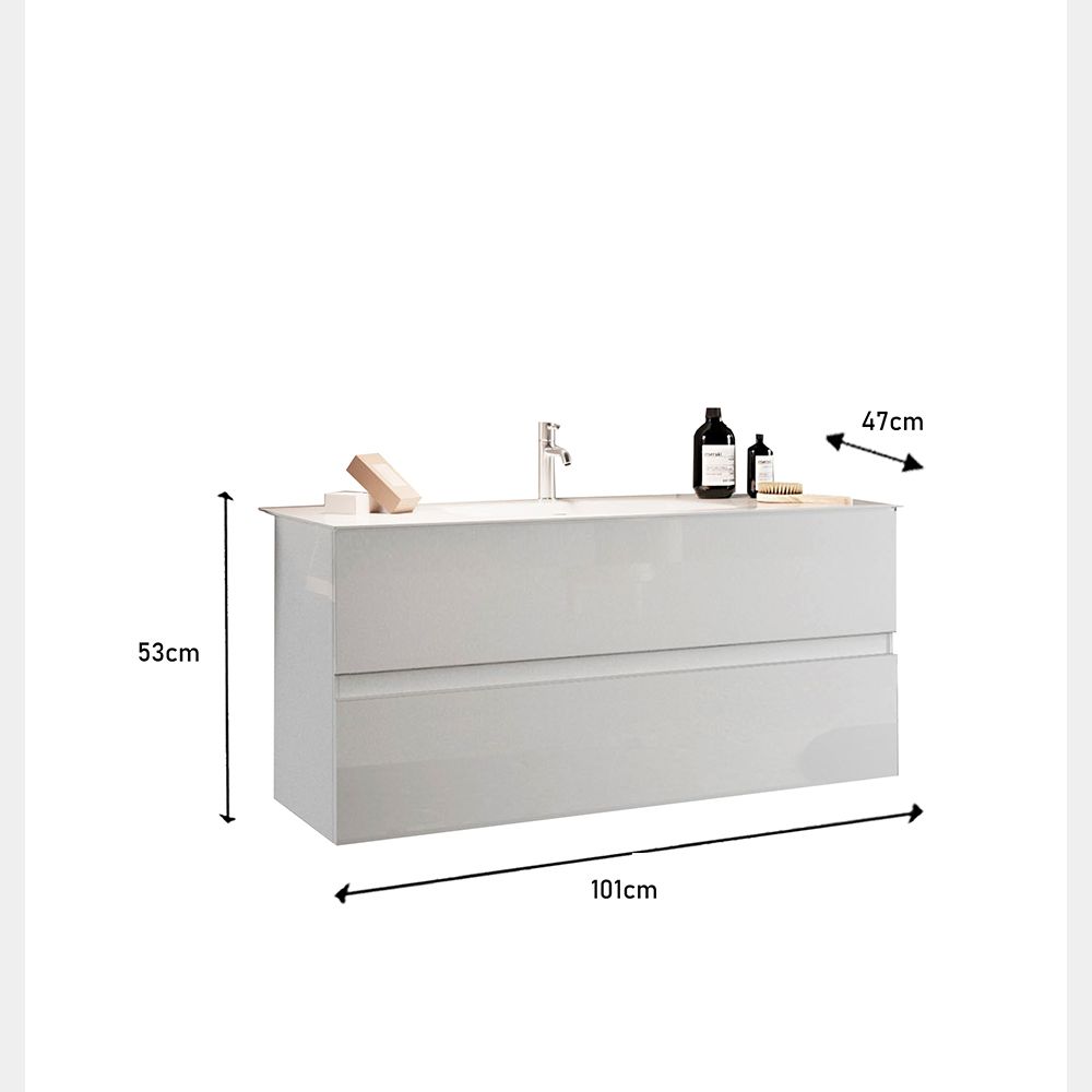 Mobile bagno sospeso moderno 81x50 cm bianco con 2 cassetti rallentati