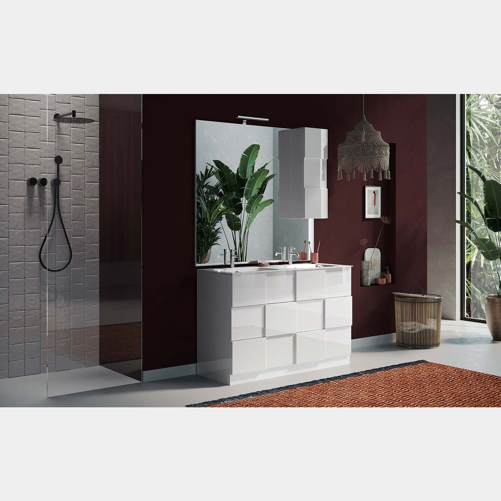 Mobile Bagno Sospeso 80 cm White con Specchio Contenitore Soft - Spazio