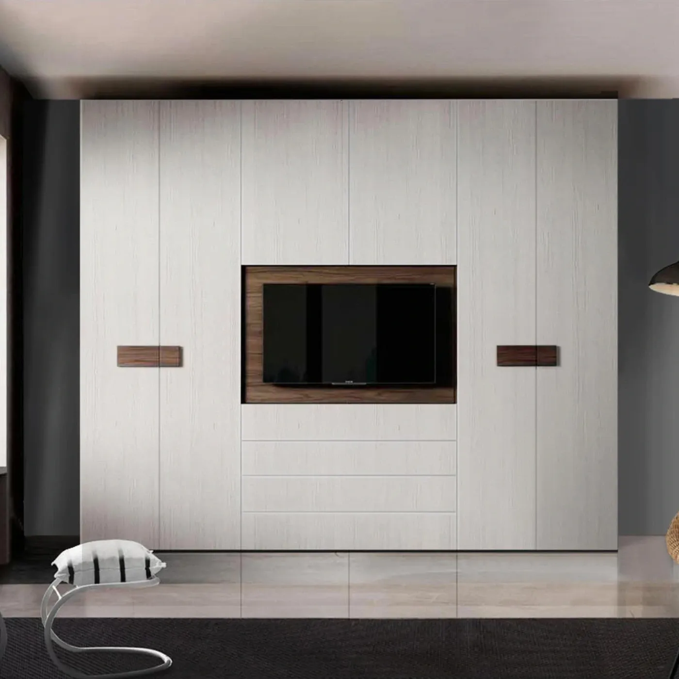 Armadio TV Con Luci LED RGB Bianco Moderno 80x35x31 Cm | Mobile Parete Soggiorno Salvaspazio