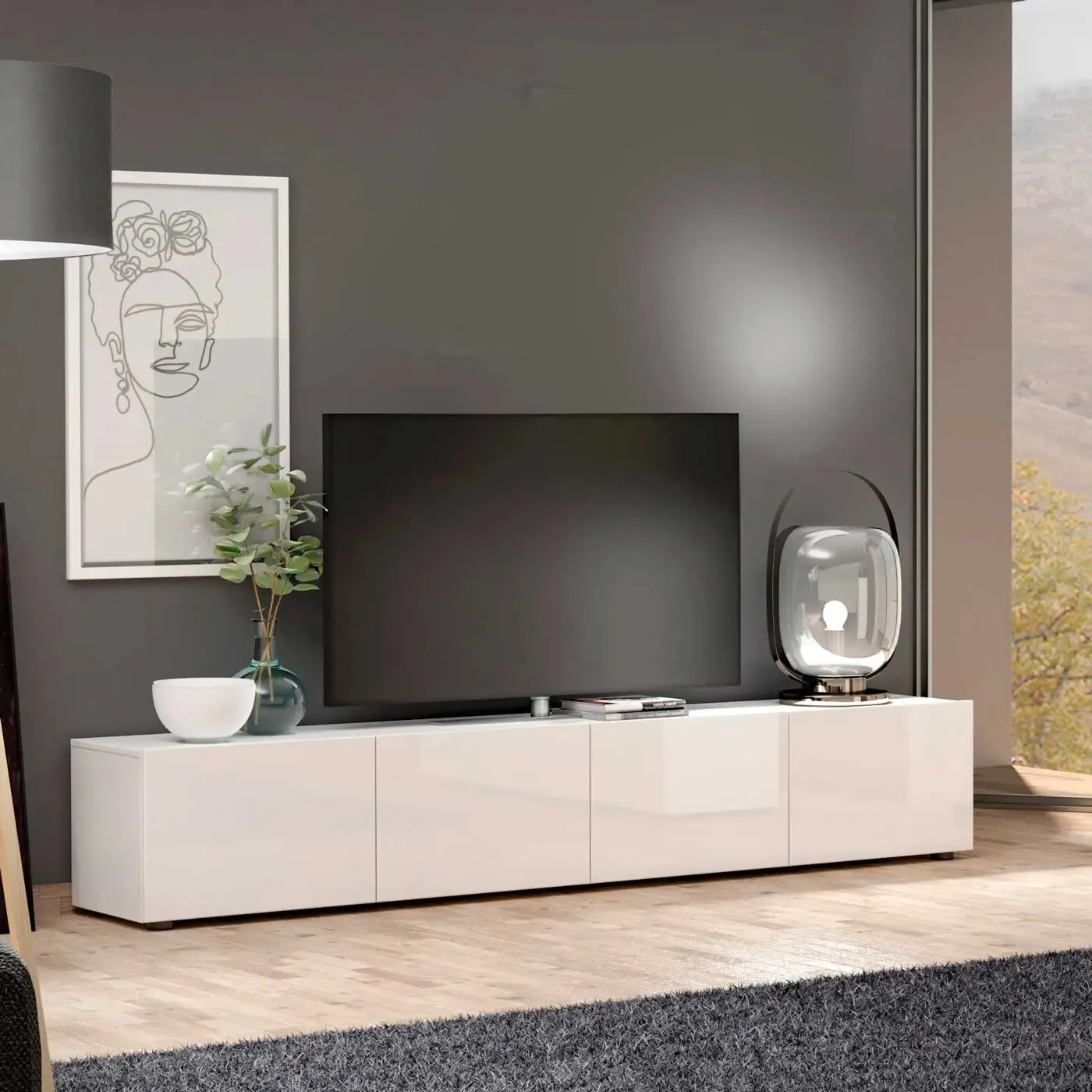 Porta TV moderno a ante, larghezza 225 cm, Made in Italy - Main Image