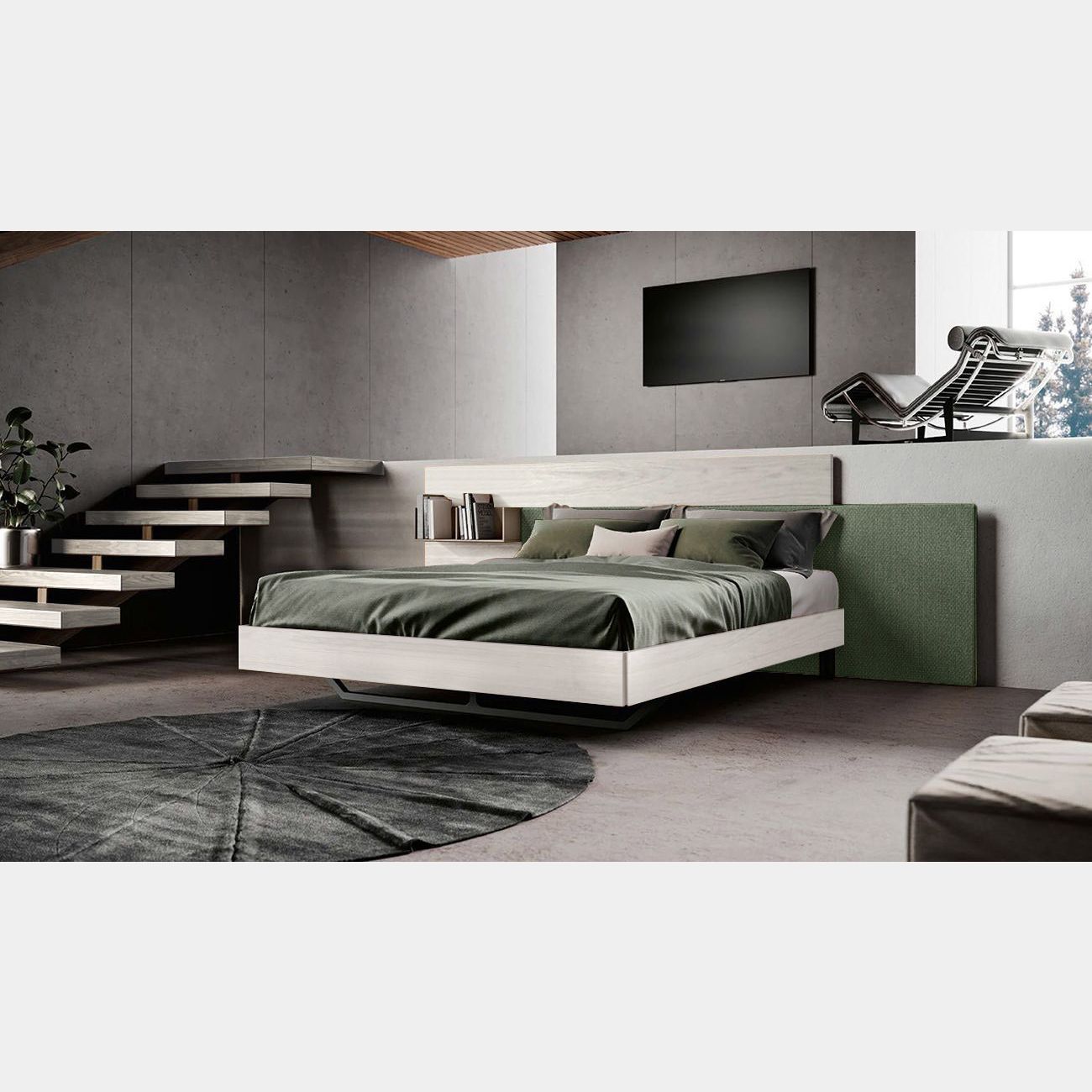 Letto matrimoniale bianco altea con inserto tessuto verde