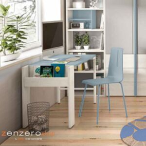 Scrivania RIV con portariviste, finitura Larice bianco e Carta da zucchero