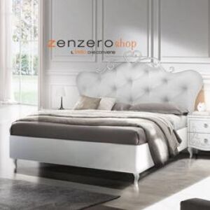 Letti a cuore matrimoniale con testata imbottita, Bianco