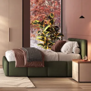 Letto matrimoniale boucl&egrave; Verde foresta, 160x195