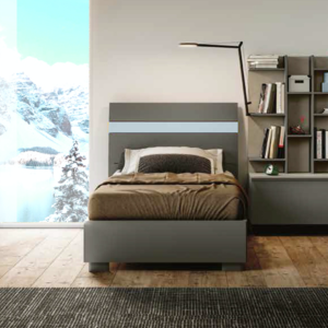 Letto singolo moderno in finitura Grigio cenere e Carta da zucchero
