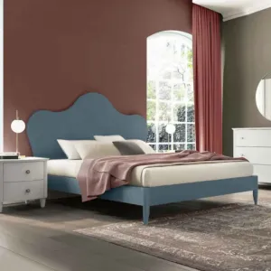 Letto matrimoniale king size Vittoria con testata retrofinita in Blu opale
