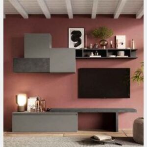 Economica Parete attrezzata di design, colore Ardesia e Piombo