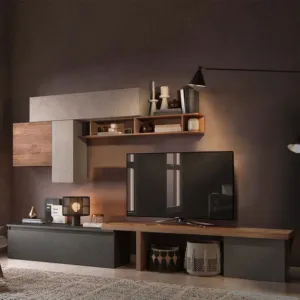 Acquista ora Parete Attrezzata 280x40x202 h cm, Mercure, Argilla e Lava, collezione Logica