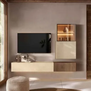 Parete attrezzata sospesa, Argilla, Cashmere e Mercure cannettato