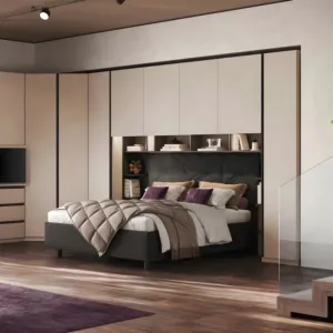 Armadio a ponte Cashmere e Antracite, L.334 H.240, collezione Mondo