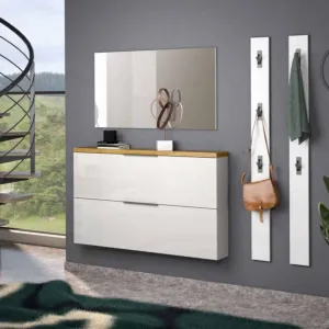 Scarpiera 2 ribalte, Bianco lucido e Rovere chiaro Made in Italy Zenzero Shop