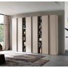 Armadio con libreria a 6 ante battenti, finitura Cachemire e Grigio londra