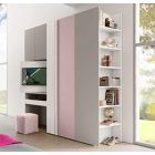 Armadio con scrivania estraibile e vano tv, 5 ante Bianco altea, Rosa confetto e Grigio seta