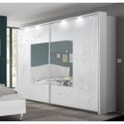 Armadio Bianco opaco con specchio e 2 ante scorrevoli serigrafate, Made In Italy