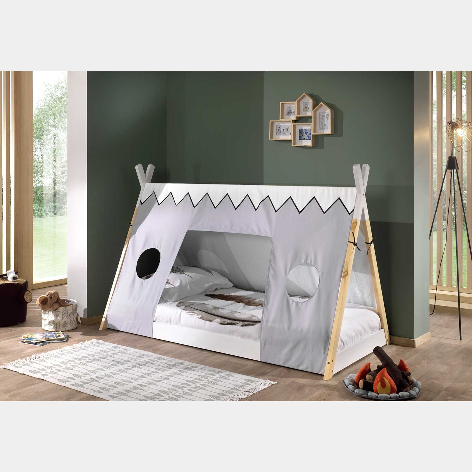 Letto bambini montessoriano 90x200, Pino naturale e Bianco laccato