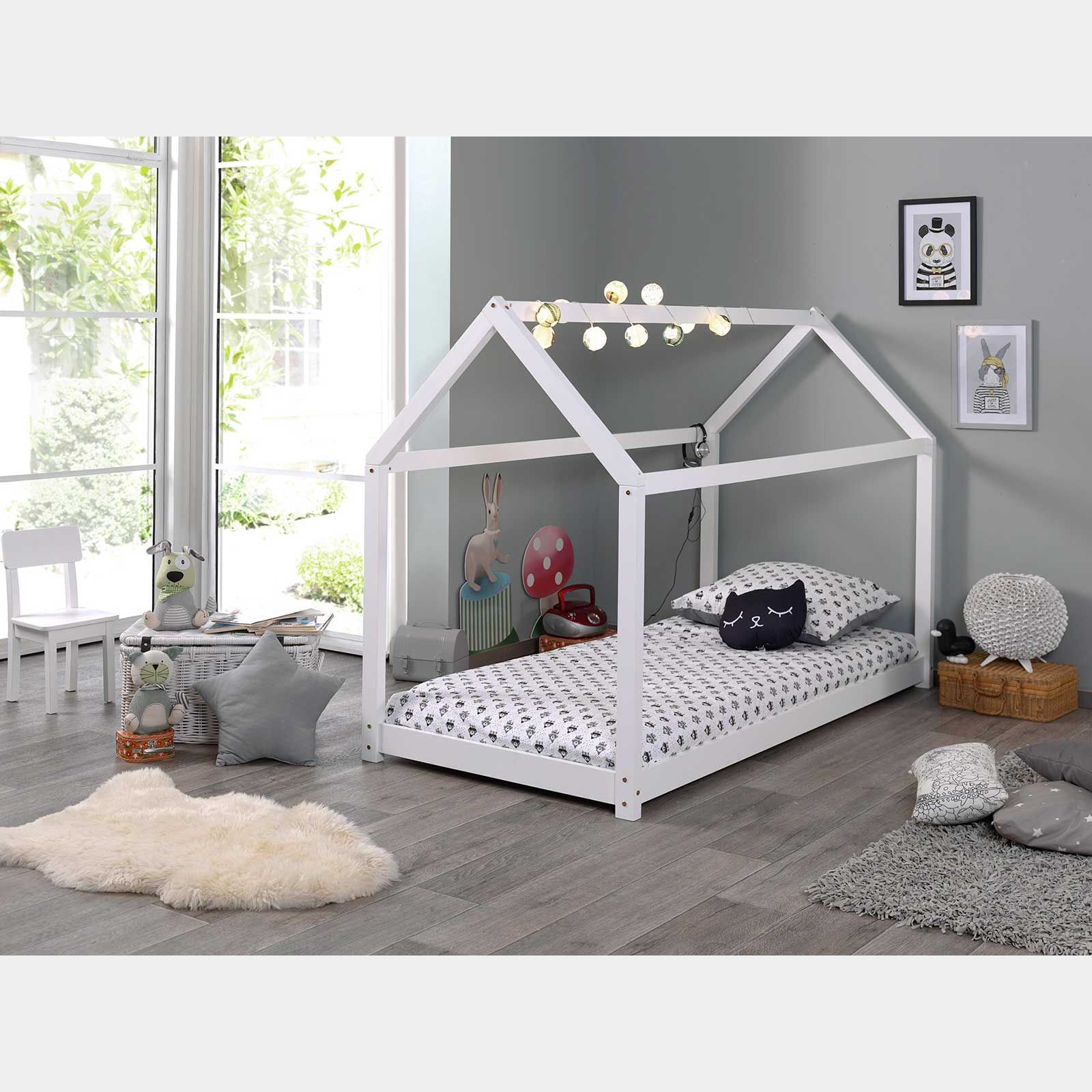 Letto per bambini con barriere Legno massello di pino 90 x 200 cm Grigio