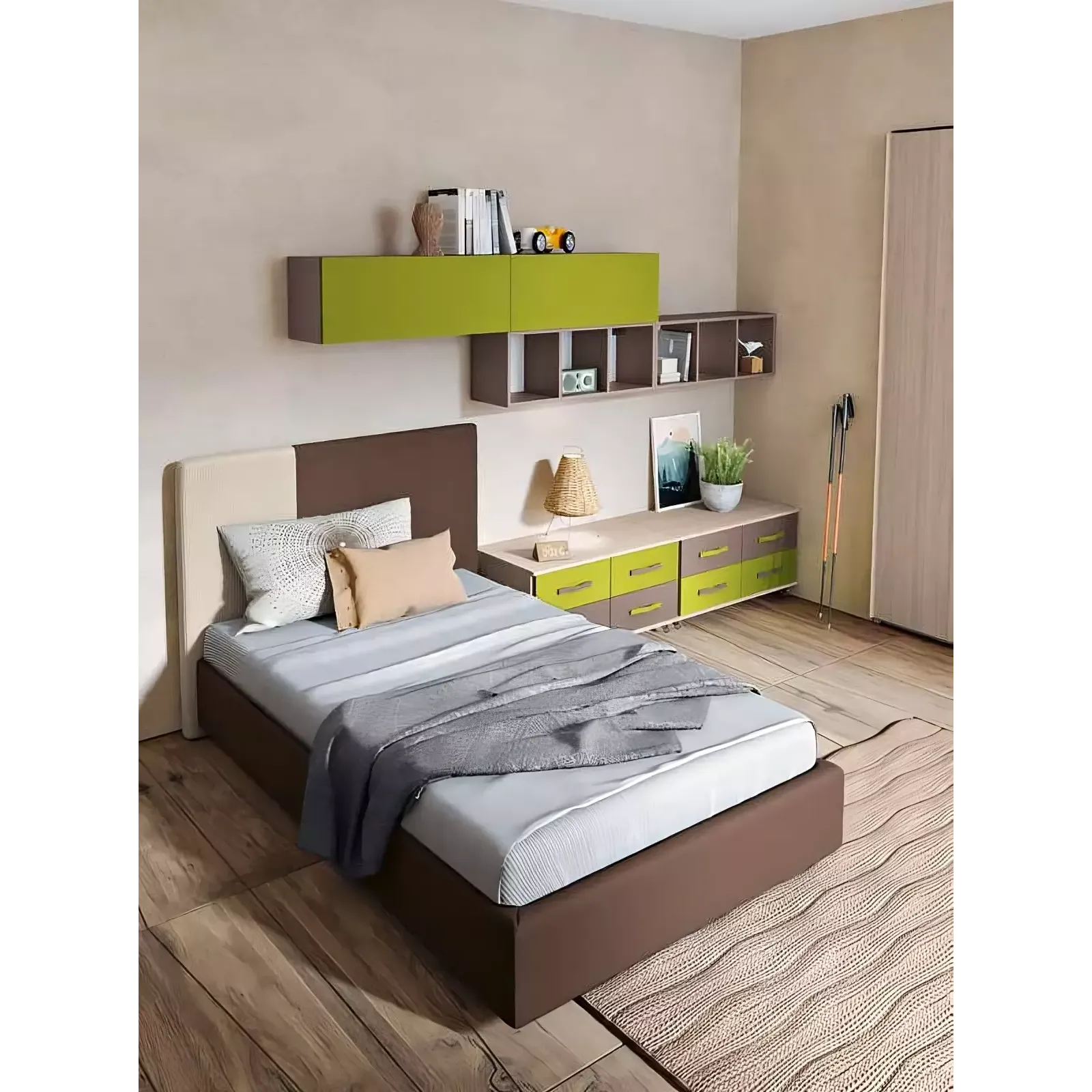 Letto 120x190 imbottito, finitura Marrone