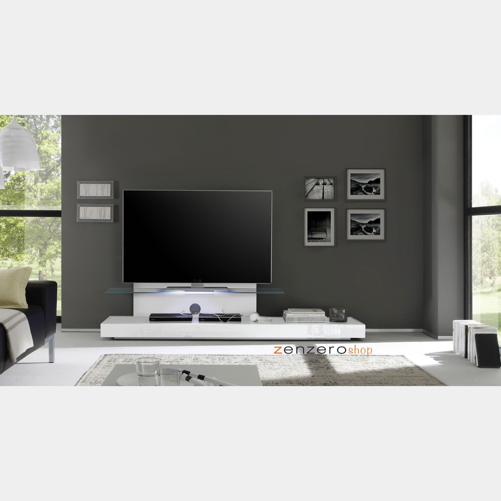 Porta TV Moderno di Design, Bianco Lucido