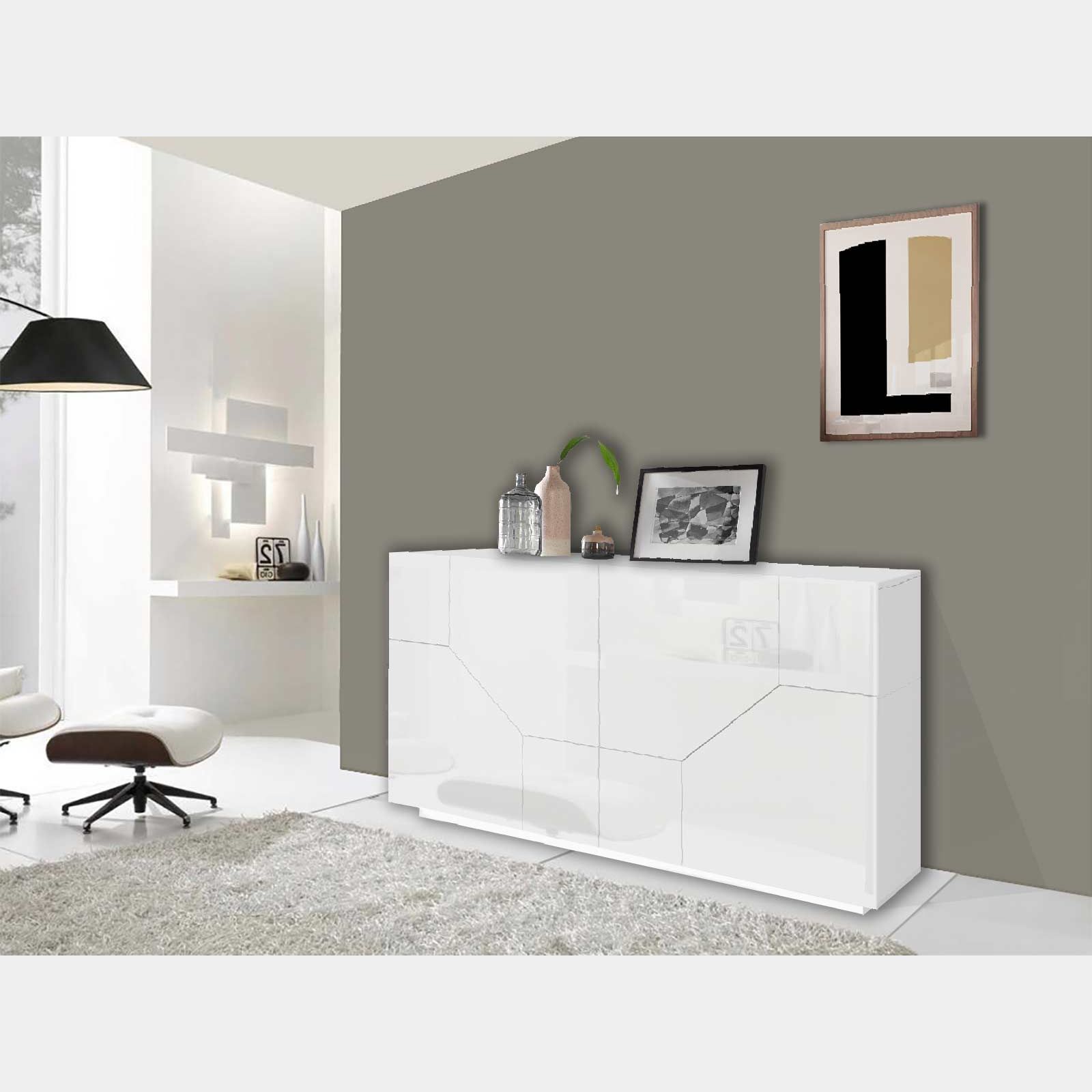 Nuova Credenza salvaspazio 4 ante in finitura Bianco lucido