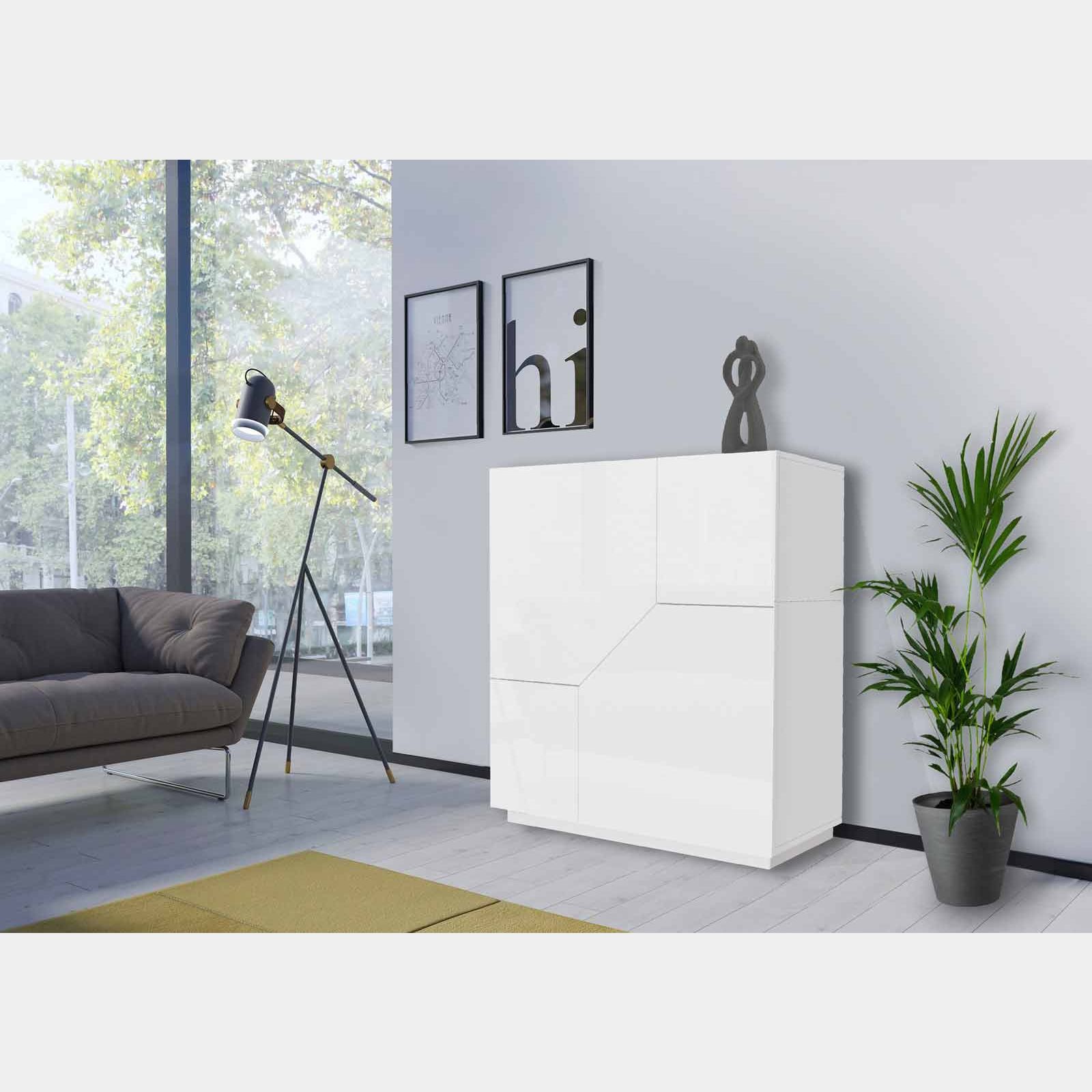 Credenza alta Bianco lucido L.100 cm, Made in Italy