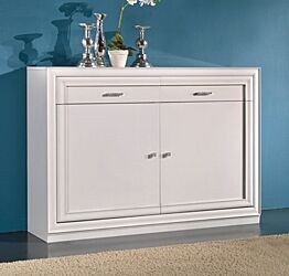 Credenza in legno finitura bianco patinato, con 2 porte e 2 cassetti 150x110