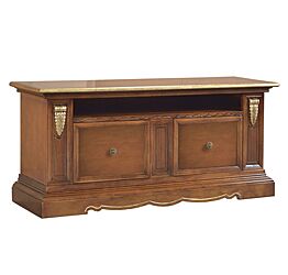 Base credenza / Porta TV in legno finitura bassano e oro, con 2 cassetti e vano a giorno 170x78
