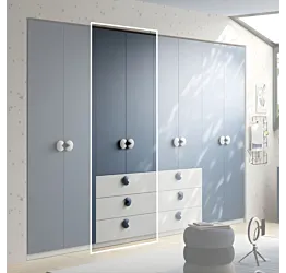 Armadio 2 ante 3 cassetti, L.92 H.240, Bianco opaco e Blu navy