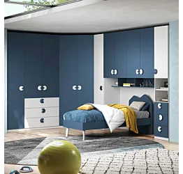 Armadio a ponte con cabina, Bianco opaco e Blu navy, L.410 x 258