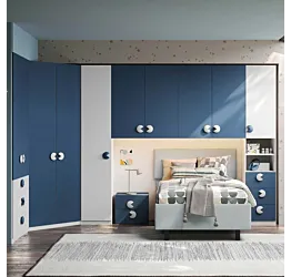 Armadio a ponte con angolo, Bianco opaco e Blu navy, L.410 x 213