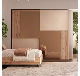 Armadio 2 ante scorrevoli, Cashmere e cannettato Cadiz, specchi bronzo