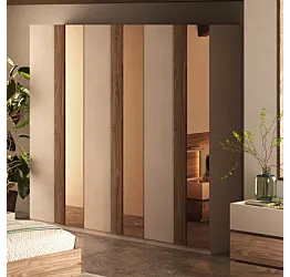 Armadio battente 6 ante con specchi, Cashmere e Noce caramello, L.273 H.240