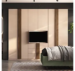 Armadio con vano tv, 6 ante e 3 cassetti, Cashmere e Mercure