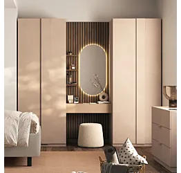 Armadio 4 ante con zona make-up, Cashmere e Mercure cannettato